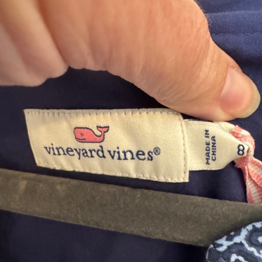 Vineyard‎ Vines Painted Shells Wrap Dress Deep Bay Blue Short Sleeve Ruffle - Picture 3 of 4